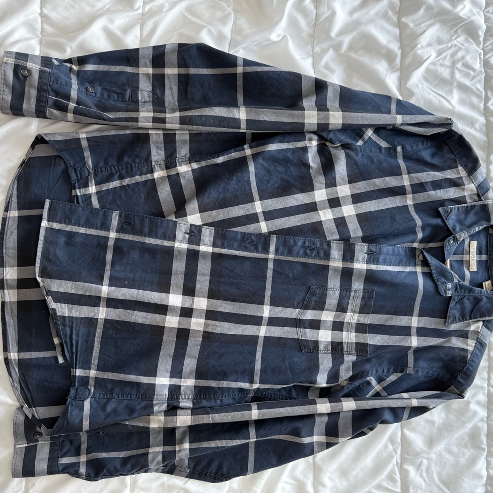 Blue and White Plaid Button-Up Shirt